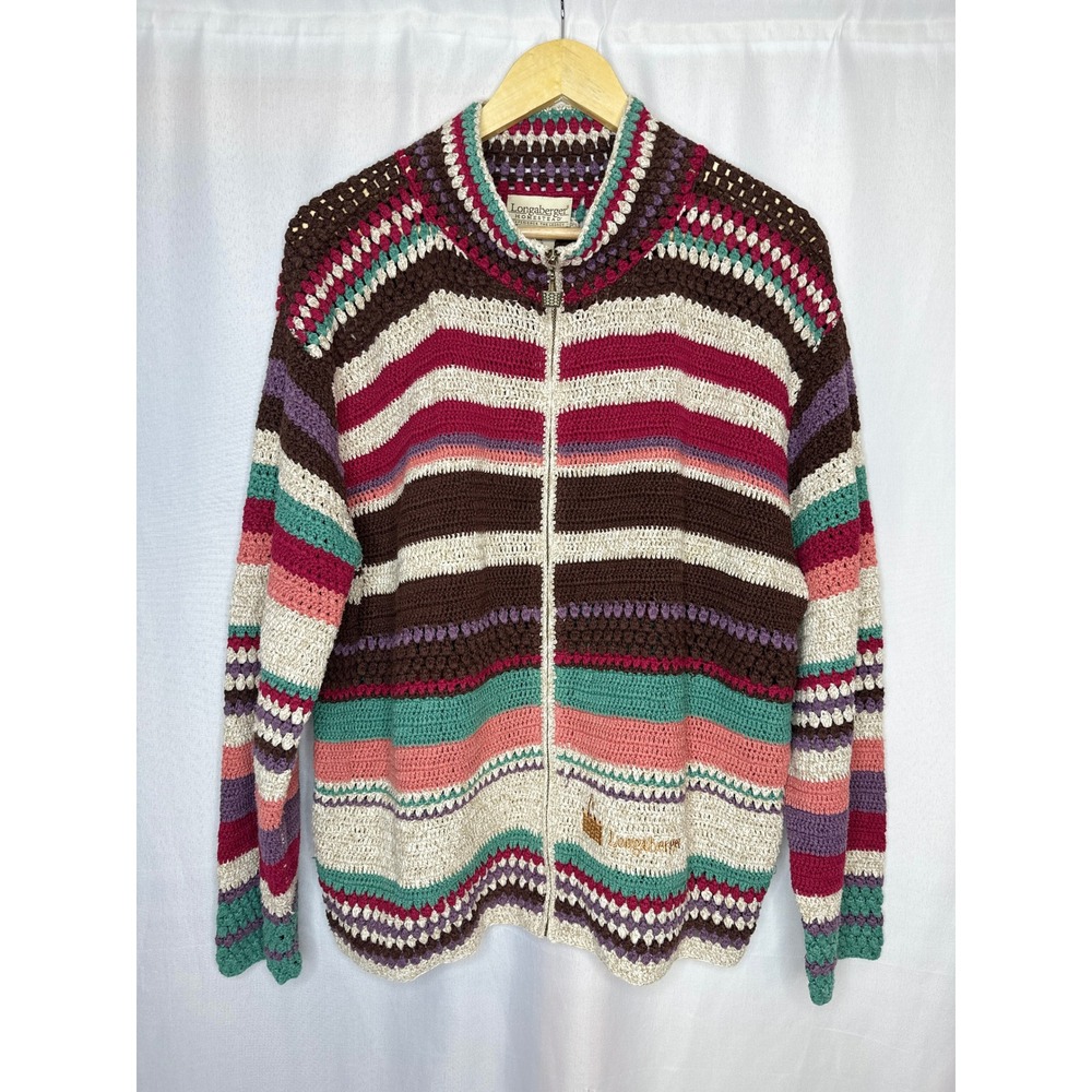 Vintage Longaberger Chunky Full Zip Sweater, 3XL Cottage Whimsical Colorful